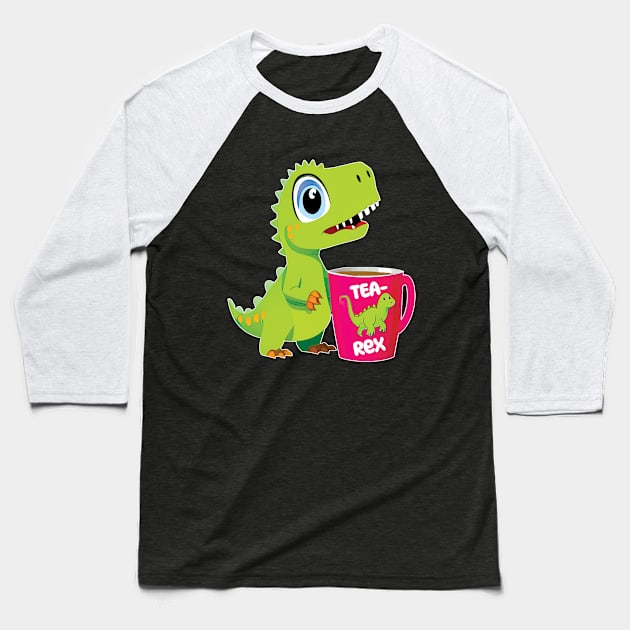 T-Rex with Mug | Tearex Baseball T-Shirt by IDesign23